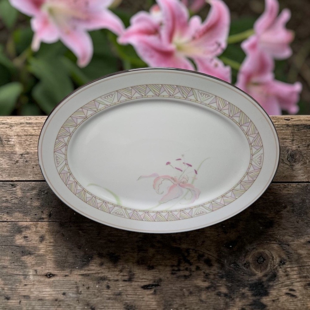 Lenox Pink Lily 16" Oval Serving Platter, Floral Bouquet‎ Collection, Vtg Decor